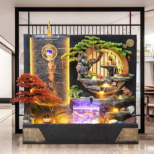 Fuente para Interiores y Exteriores Fuente De Cascada For Interiores Y Exteriores De 6,1 Pies Con Luces LED, Generador De Niebla, Esfera De Cristal Y Pecera, Pantalla De Fuente Decorativa De Gran Tama