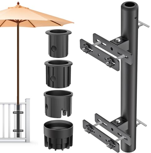 Lifeswell Sonnenschirmhalter Balkongeländer Sonnenschirm Balkon -Schirmhalter für Terrassengeländer, Verstellbarer Schirmständer für Terrassen für 1-2 Zoll Stangen, Stabile Geländergitterhalterung | Robuste Geländerhalterung, verstellbare Struktur, stabile Installation, um den nutzbaren Platz im Freien zu maximieren