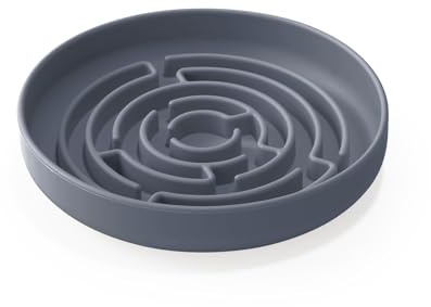 Anti Schling Napf für Hunde und Katzen I Slow Feeder I Leckmatte Hund mit großem Saugnapf I Schleckmatte Katze für Nassfutter (Grau)