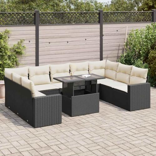 Wenjingqi-3326377 Gartenmöbel-Set, 10-teilig, Polyrattan, Schwarz