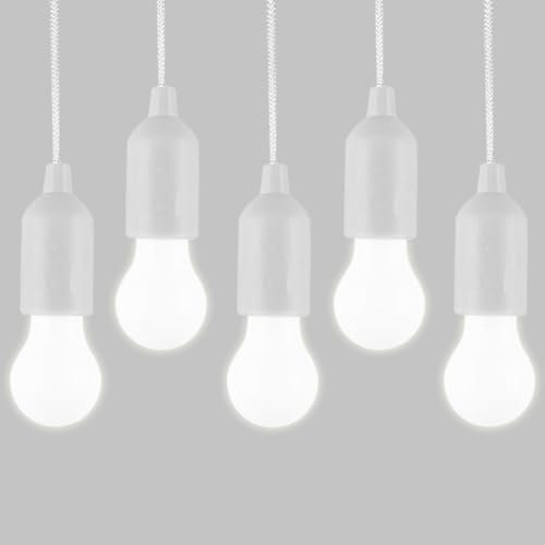 HYVCZP Confezione da 5 lampadine a LED con cordino, comode da appendere, alimentate a batteria, luce notturna portatile, da usare per feste, campeggio, barbecue e riunioni (bianco)