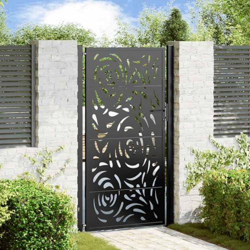 IKAYAA Gartentor Schwarz 105x180 cm Stahl Flammen-Design, Gartentür, Gartentor Metall, Gartentore, Einfahrtstor, Gartenpforte, Hoftor