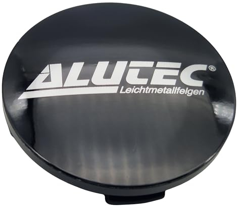 1X Alutec Nabendeckel 60mm Schwarz Glanz (N23) Logo Silber (ALF) - Original Felgendeckel/Nabenkappe/Hubcap
