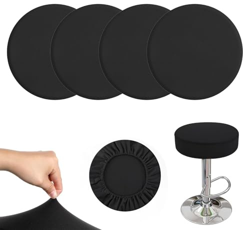YALiya 4 Stück Hockerbezug Rund, Runder Drehstuhlhockerbezug | 28-38cm Runder Barhockerbezug, Waschbar, Pflegeleicht, Weiches und Strapazierfähiges Material, Geeignet Barhocker und Stühle