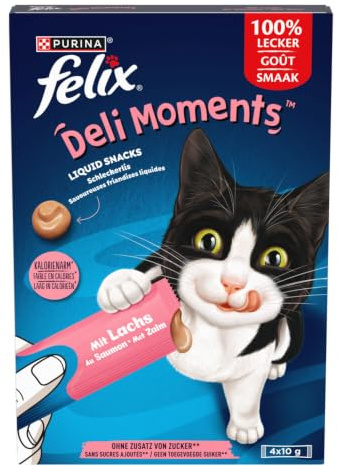FELIX | Deli Moments™ | Chat |Savoureuses friandises liquides pour Chat et Chaton | Au Saumon| Sachets| Portion Individuelle |4x10g