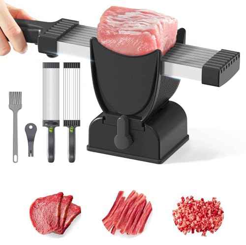 MJDHS Cortador de Carne Fresca, Grosor Ajustable de 2 o 4 mm, Cuchillo de Cocina de Acero Inoxidable para Carne de Res, Cerdo, salmón, no para Carne congelada(Color:Negro)