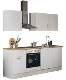 TURIN Z Küchenzeile Weiß Artisan Eiche Optik 220 x 211 x 60 cm (B/H/T) | Küche ohne Küchengeräte, ohne E-Geräte, mit viel Stauraum, moderne Fächer für Utensilien, silberne Bügelgriffe aus Metall