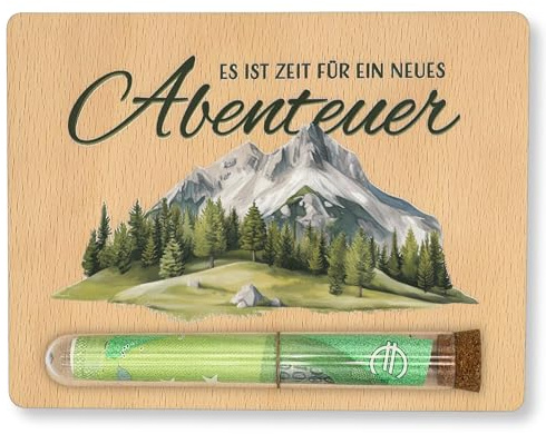 ZUKLA Verpackung für Geldgeschenke Wandern - Holz - 13 x 10 cm - mit Reagenzglas - Wandern Geschenk - Geschenke für Wanderer