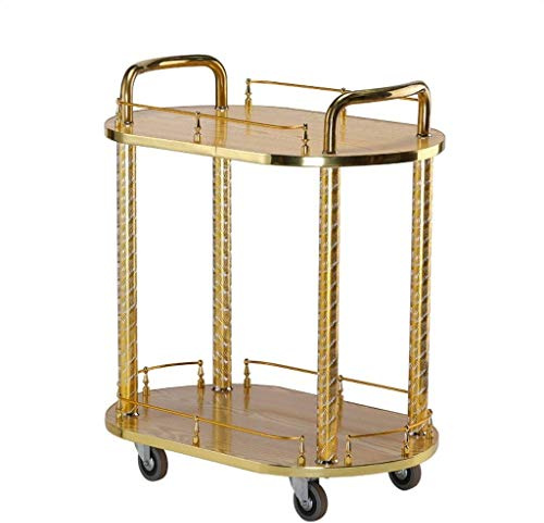 Aufbewahrungswagen, Barwagen, Getränke-Servierwagen, Teewagen, Goldener Aufbewahrungstisch auf Rädern, Art Deco, Cocktailparty, Möbel, Beistelltisch, modern, 2 Ebenen