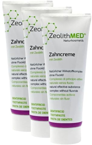 3er Pack Zeolith MED Zahncreme 75 ml, Premium Xylit Zahnpasta ohne Fluorid, natürlicher Wirkstoffkomplex