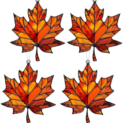 Herbstdeko Hängend, Ahornblatt-Ornament Aus Gebeiztem, 2D Flach Ahornblatt Acryl Fenster Hängend Herbstdeko, Thanksgiving Supplies Leaves Holiday Ornaments,Ornament Für Thanksgiving