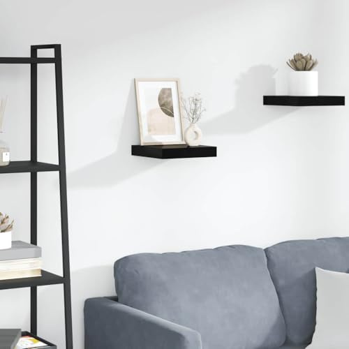 Bucmath Schweberegal Hochglanz-Schwarz, 23x23,5x3,8 cm MDF Wabenplatte, unsichtbare Halterung, für Wohnzimmer, Schlafzimmer, Bücher, Dekoartikel