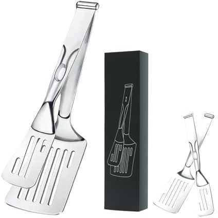 2-in-1 Spatula Tongs for Cooking, Detachable Stainless Steel Grill Clamp Spatula, Multifunctional Kitchen Tongs & Food Turner for Flipping Steaks, Fish, Burgers, Eggs, Dishwasher Safe