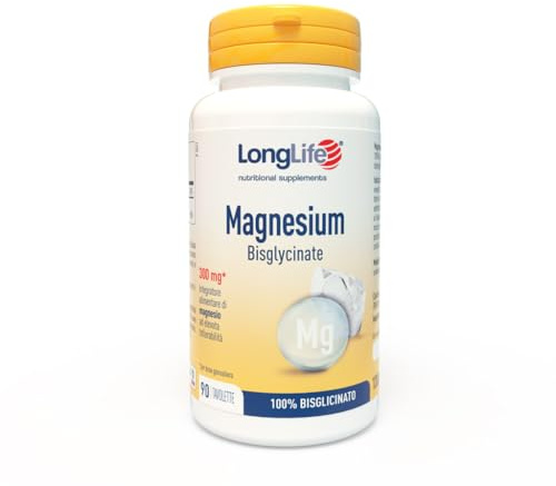 LongLife® Magnesium Bisglycinate | 100% magnesio bisglicinato | Elevata tollerabilità e biodisponibilità | Integratore di magnesio per rilassamento e stress | 90 tavolette | Vegano e senza glutine
