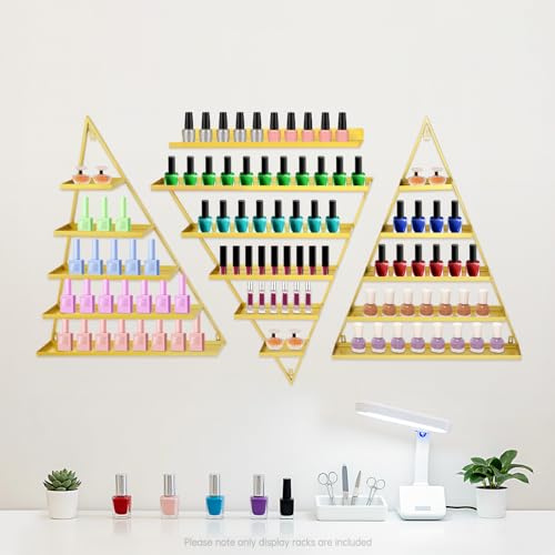Organizador de esmalte de uñas, 6 unidades de estante para esmalte de uñas, 5 niveles, estante para esmalte de uñas con montaje en pared y barandilla, soporte de metal triangular para salones de uñas