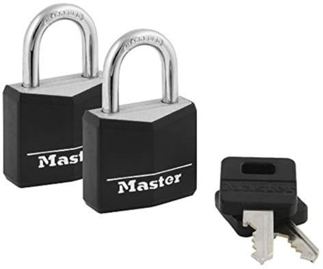 Master Lock Lot de 2 cadenas en aluminium recouvert 131T, noir, avec clés identiques