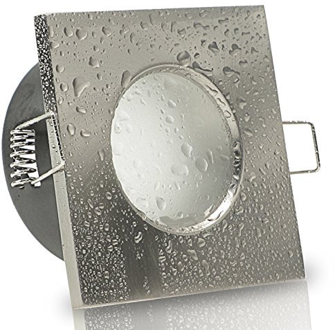 trendlights24 Aqua Base IP65 Decken Einbauleuchten Bad eckig - 4er Set 230V LED 5,0W Kaltweiß - Edelstahl - Einbaustrahler für Feuchtraum & außen