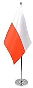 AZ FLAG Tischflagge Polen 22x15 cm Tischfahne Polnische Satin Metallsockel | Für innen Tischflagge Polska genähte Ausführung mit verstärkten Kanten mit Mast