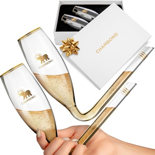 Chambong - Glass Champagne Flutes Shooters - New Years Eve Party Supplies - White Elephant Gifts for Adults - 2 Pack 6oz