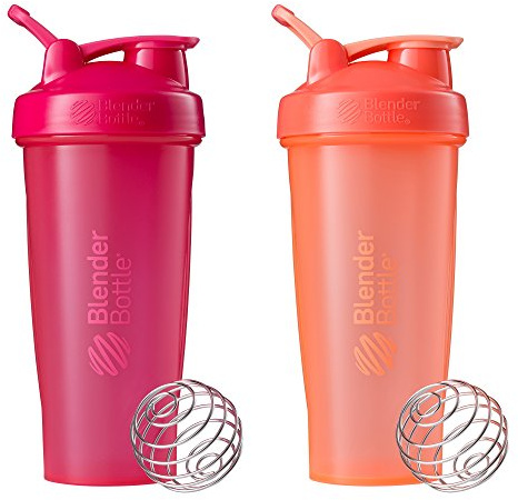 BlenderBottle Classic Shaker Bottle Perfect for Protein Shakes and Pre Workout, 28-Ounce (2 Pack), Pink and Coral