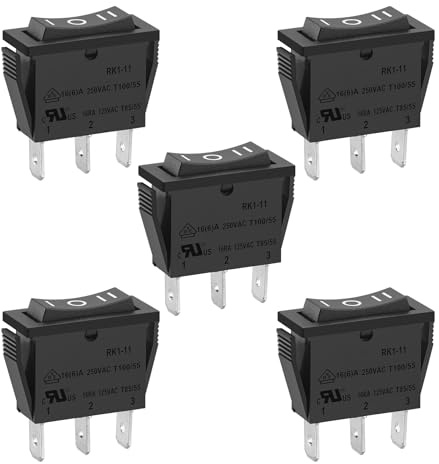 Heschen Wippschalter, ON-OFF-ON, SPDT, 3 Terminals, 15 A, 250 VAC, Schwarz, 5 Stück