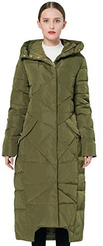 Orolay Damen Daunenmantel mit Kapuze Lange Winterjacke Winddichte Gesteppte Oberbekleidung Grün M