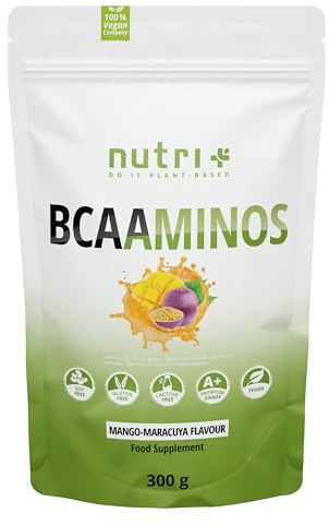 Nutri + BCAA poudre Mangue Maracuja - Amino Complex hautement dosé - BCAA Instant Powder - meilleure solubilité & goût sensationnel - 300 g de poudre - mélange d'acides aminés