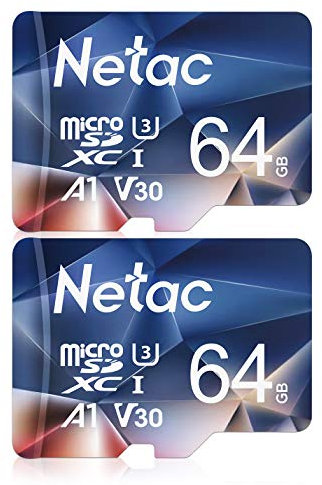Netac 2 Paquetes 64 GB Tarjeta de Memoria Micro SD A1 U3 C10 V30 UHS-I Velocidad hasta 100/30 MB/S para Teléfono, Videocámara, Switch, Tableta