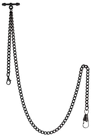 TREEWETO Pocket Watch Albert Chain T-Bar Watch Chain Link 16 inch 2 Hooks Black Classic Antique Fob T Bar