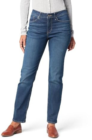Levi Strauss Signature Gold Women's Curvy Totally Shaping Straight Jeans Mid-Rise Stretch Denim (Available in Plus Size), Jackson Square, 14 Regular