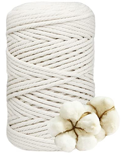 DXRPO Makramee Garn Weiß, 5 mm x 100 m Natürliches Makramee | Baumwollgarn Macrame Cord | für Makramee Blumenampel | DIY Handwerk Pflanze Aufhänger Boho Deko