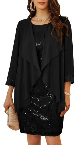 GRACE KARIN Women Sequined Round Neck Sleeveless A Line Dress + Blouse Two-Piece Set