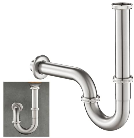 KEOKBON Gebürstet Nickel Universal Siphon 1 1/4 x 32 mm für Bad und Küchen Waschbecken, Geruchsverschluss Edelstahl Syphon Badezimmer Röhrensiphon Ablaufgarnitur Waschtisch