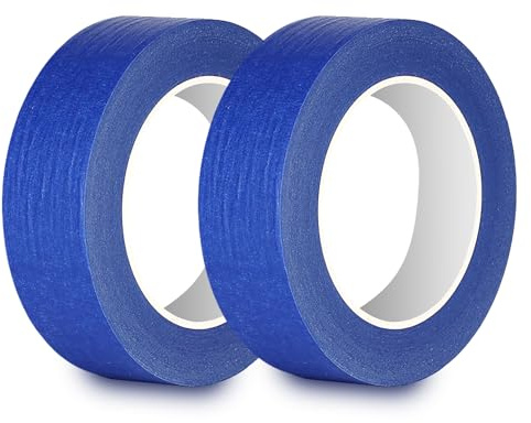 Rusoz Ruban De Masquage 30mm x 50m, 2 Rouleaux Peinture Masquage Déchirable Ruban Adhésif Décoratif Pour Travaux De Peinture Et Décoration, Intérieur Et Extérieur, Bleu