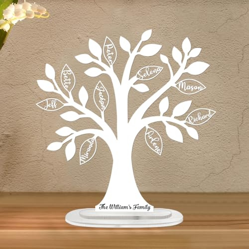 Letrero personalizado de árbol genealógico independiente, 1-15 nombres, placa acrílica de árbol de la vida, decoración del hogar, cumpleaños, día de la madre, día del padre, para