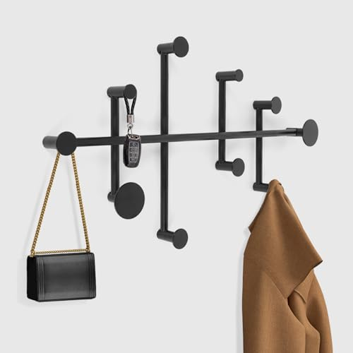 Porte-Manteau Mural Design Minimaliste,Portemanteaux pour Entrée,Meuble Entrée,Étagère Suspendue,Pateres en Métal Avec Vis,Imperméable & Antirouille Crochets Chapeau (Noir)