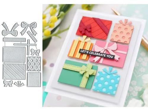 4Pcs Gift Box Frame Metal Die Cuts Dies Stencil, Gift Box Frame Cutting Dies Cut Stencils DIY Scrapbooking Cards Photo Album Craft Decorative Embossing Paper Dies for Album Card Scrapbooking Making