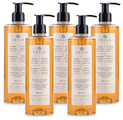 Prija Fortifying Shampoo with Eruca Sativa for All Hair Types 5x 380ml | Cleanses and Revitalises Hair. Boosts Shine and Improves Texture. Hydrating Formula with Pump Dispenser.