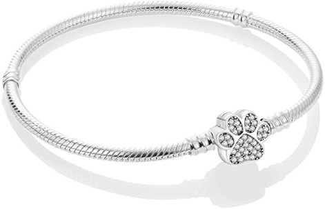 XWN 925 Silver Bracelet for Women, Pandora Moments Series Snake Chain Bracelet, Compatible with Pandora Charms, an Ideal Jewelry Gift for Women.(Cat's paw 21CM)