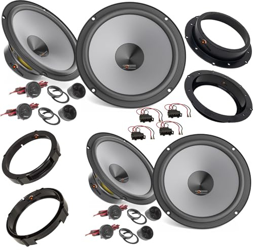 EvoTuning Kit 8 Casse Altoparlanti Anteriori e Posteriori per VW Tiguan dal 2007 al 2024, compatibile con Hertz K 165 + Set 4 Anelli e Cavi Adattatori