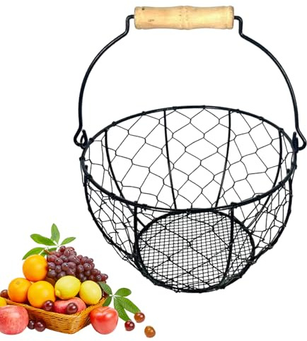 Cesta De Huevo De Alambre: Coleccionista De Huevos Redondos Vintage, Cestas De Almacenamiento De Cables Ventilados | Casa De Huevos Frescos De Granja Con Mango, Organizador De La Despensa De Encimera