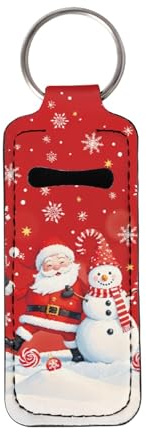 gearider Christmas Chapstick Holder Keychain Cute Snowman Lip Balm Holder Sleeve Pouch Long Key Chain Gifts for Women Girls