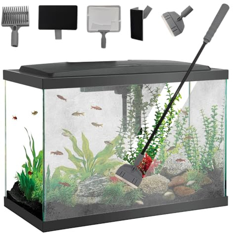 Juego de herramientas de limpieza para acuario, 5 en 1, limpiador de acuario con pincel plano + pincel angular + raspador de algas + rastrillo de grava + red de pesca, set de limpiador de tanques de