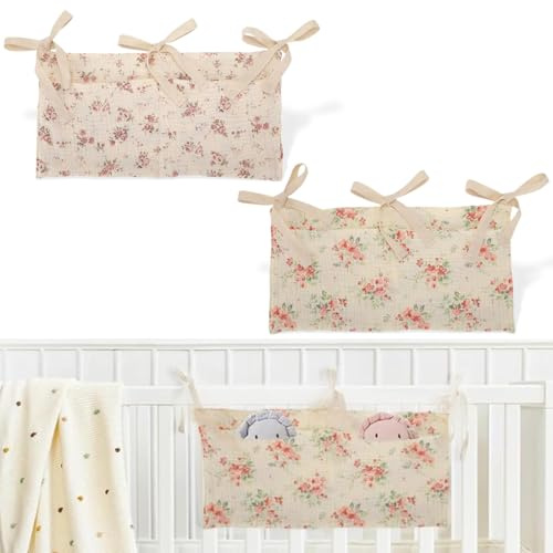 2 Pezzi Borsa Appendere per Lettino, Organizer per Cameretta dei Bambini, 2 Tasche, Tasche Portaoggetti Letto, per Riporre Vestiti Pannolini Giocattoli