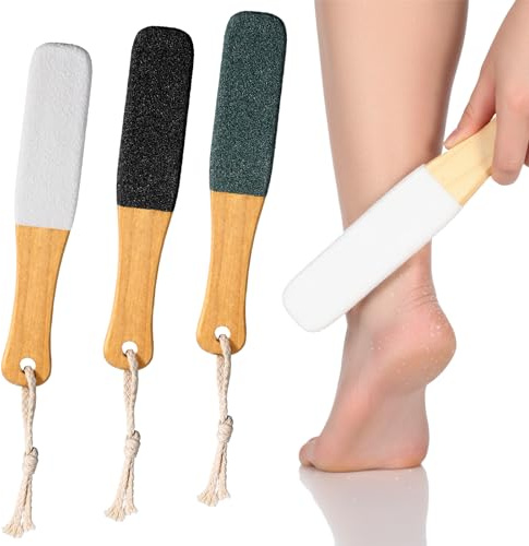 Hornhautfeile aus Holz, Doppelseitiger Fußschrubber mit Grob & Fein Körnung – 3er Set Pediküre Hornhautentferner für Verhärtete & Trockene Haut, Professionelle Fußpflege Raspel Feile