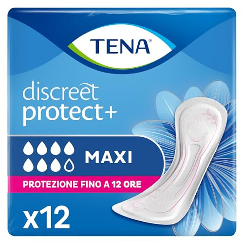 TENA Discreet Maxi - Assorbenti per Perdite Urinarie Femminili, Discreti e Confortevoli, 12 Pezzi