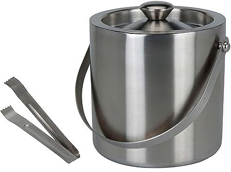 Eleganter Eiskühler aus Edelstahl mit Deckel und Zange Silber