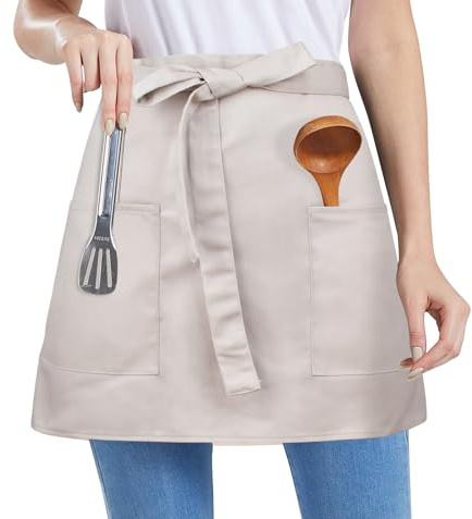 Nanxson Unisex Kellnerschürze Arbeitsschürze Kochschürze Taille Schürze | Damen Herren kurz Bistroschürze, halb Küchenschürze mit 2 Taschen für Küche, Restaurant, Café, Bar