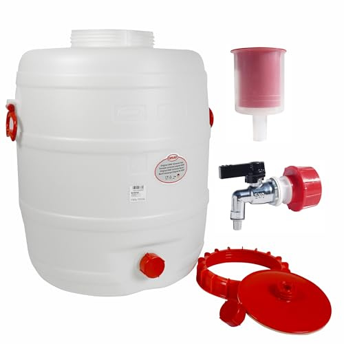 Graf Getränkefässer Saftfässer Kunststoffässer 10-500 Liter (Graf Getränkefass Rund 80 Liter mit Messing Auslaufhahn 3/4 und Gärspund)