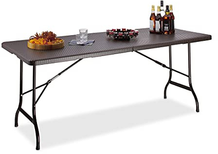 Relaxdays Gartentisch klappbar BASTIAN, groß, Tragegriff, stabiler Campingtisch, H x B x T: 72 x 178 x 74 cm, braun